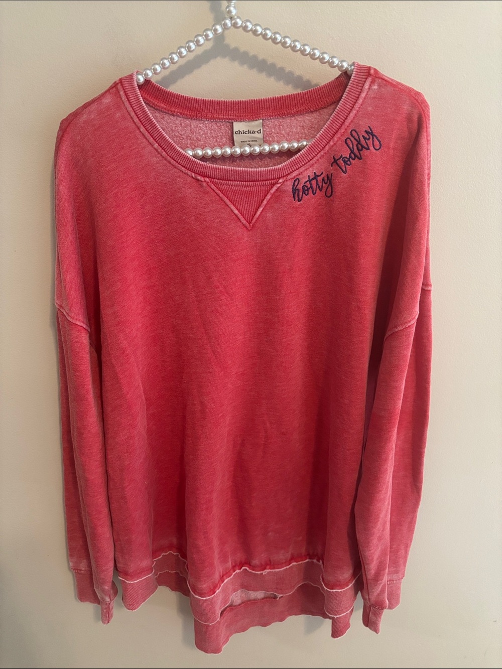 Chicka-D Ole Miss Hotty Toddy Sweatshirt Women’s XL Red Burnout Crew Hi-Lo